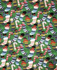 Black Paper Party Kids in Stockings Gift Wrap