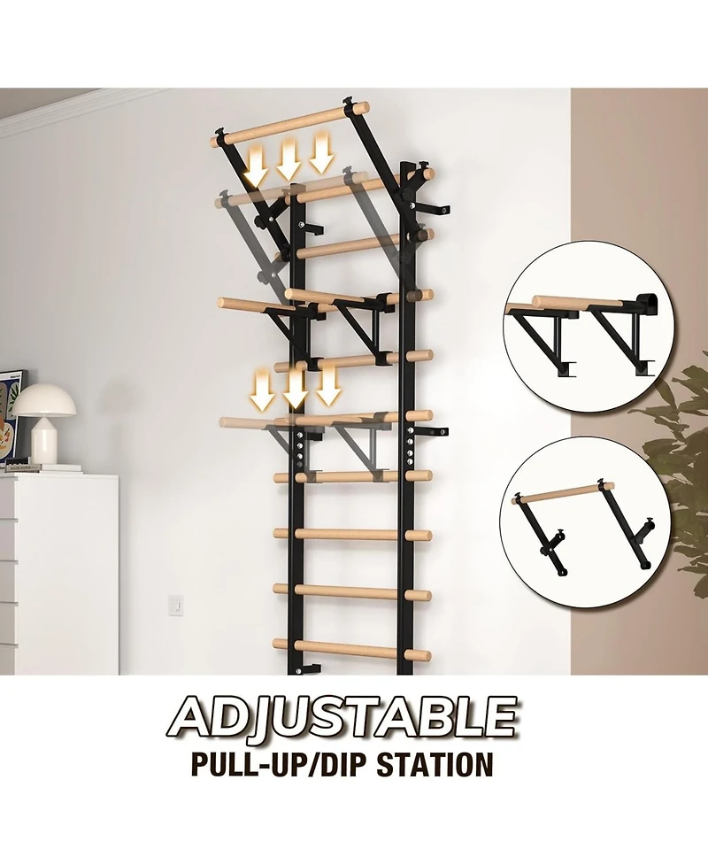 Er Kang Swedish Ladder – 9-Rod Stall Bar with Pull-Up & Dip Bars, Core & Stretching Trainer