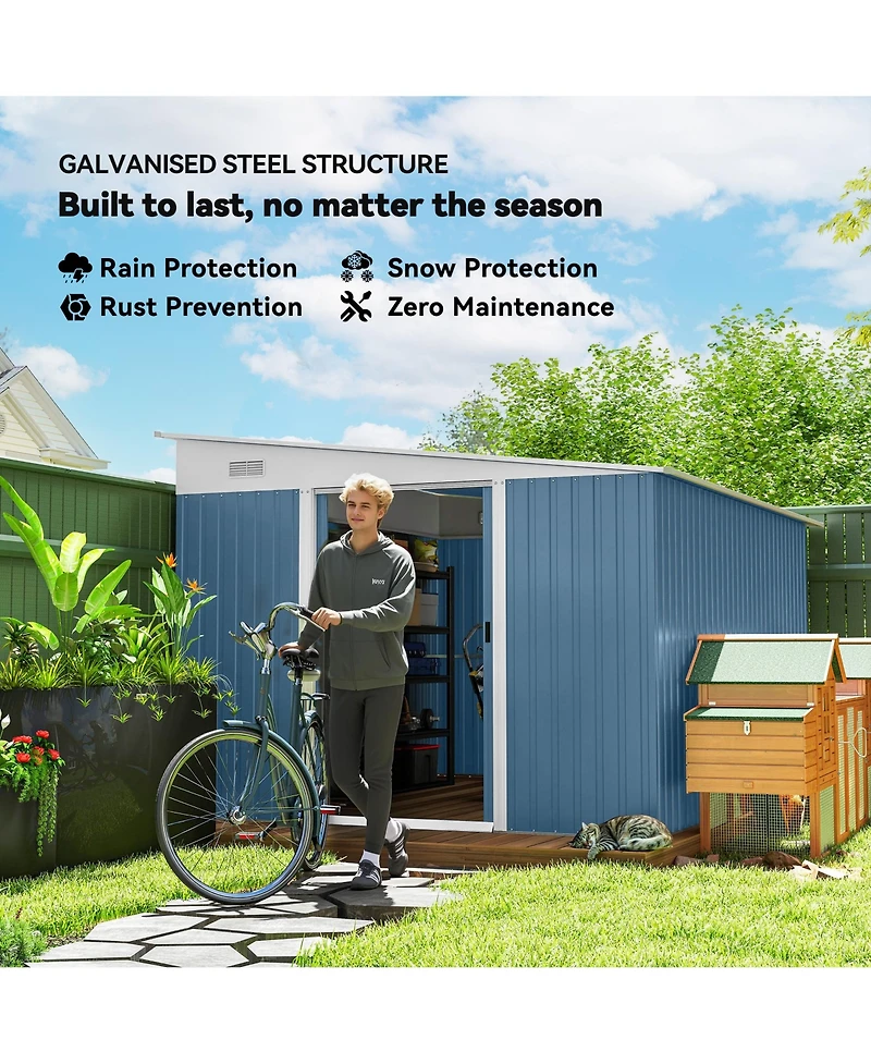 Outsunny 11' x 9' Metal Outdoor Storage Shed with Lockable Doors