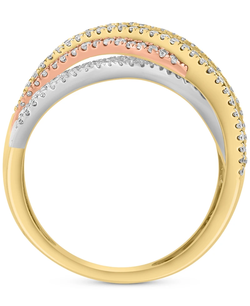 Effy Diamond Round & Baguette Crossover Ring (1 ct. t.w.) in 14k Tricolor Gold
