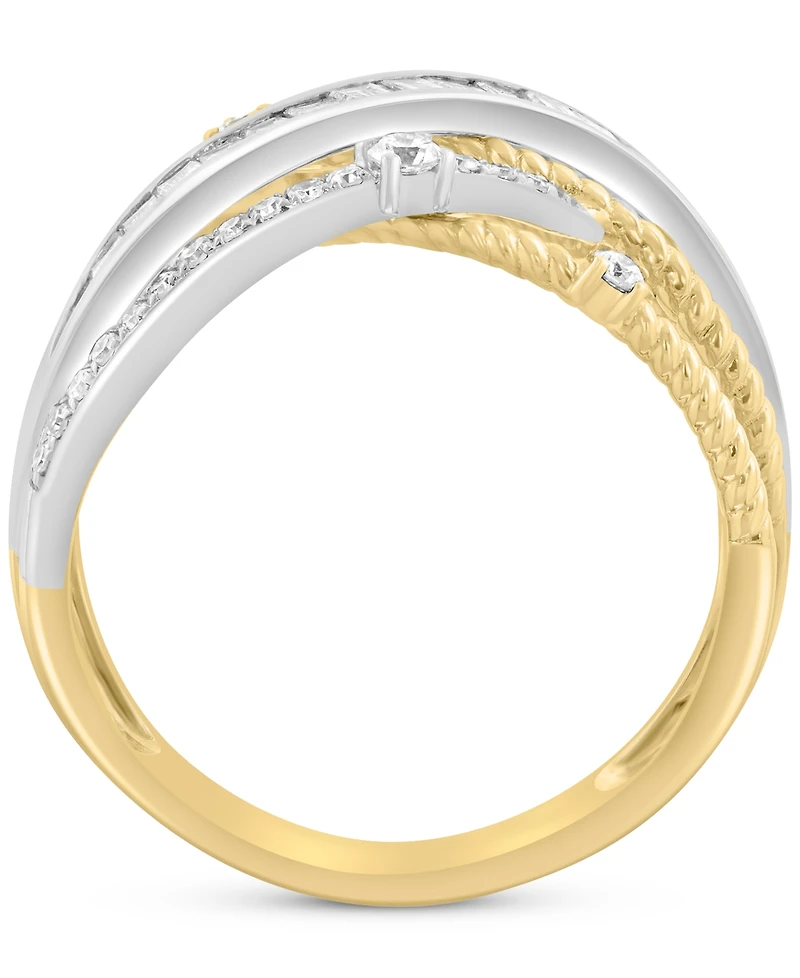 Effy Diamond Round & Baguette Diamond Multirow Crossover Ring (3/4 ct. t.w.) in 14k Two-Tone Gold