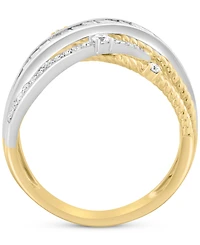 Effy Diamond Round & Baguette Diamond Multirow Crossover Ring (3/4 ct. t.w.) in 14k Two-Tone Gold