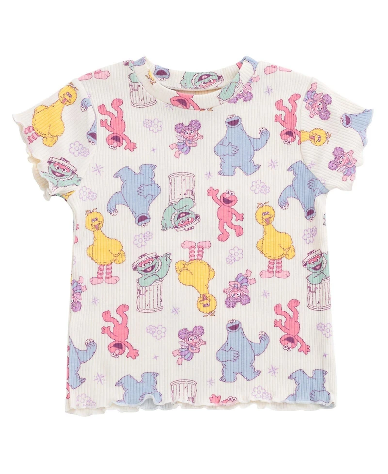 Sesame Street Baby Girls Ribbed T-Shirt and Shorts Outfit Set