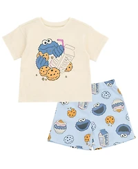 Sesame Street Baby Boys' Cookie Monster Waffle-Knit T-Shirt and Shorts, 2-Piece Set
