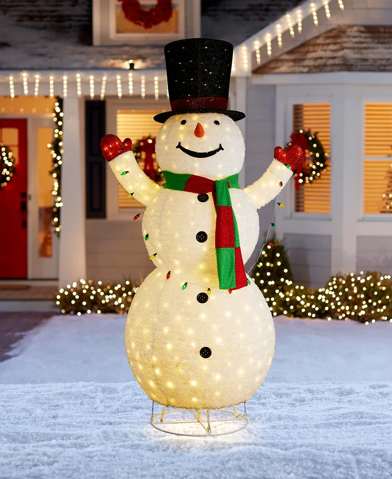 Glitzhome 94.5" Lighted Fabric Christmas 3D Foldable Snowman Outdoor Decor