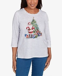 Alfred Dunner Petite Santa And Tree Print Top