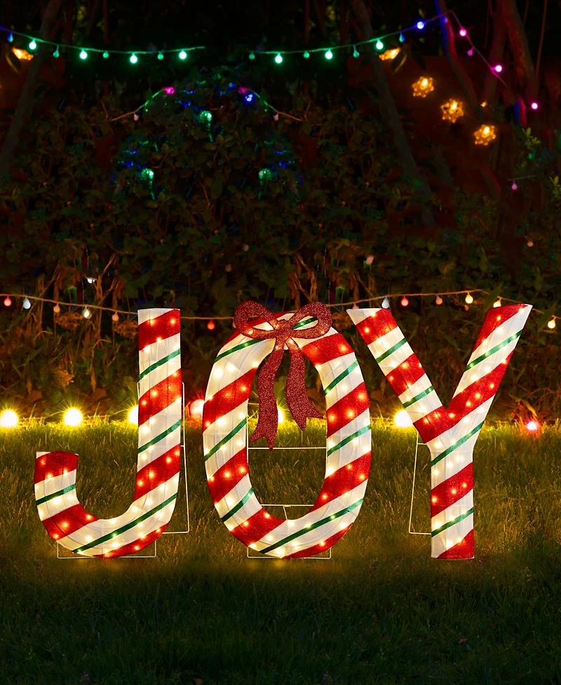 Glitzhome Lighted Fabric Christmas 2.5D Peppermint Joy Lighting Decor, Set of 3