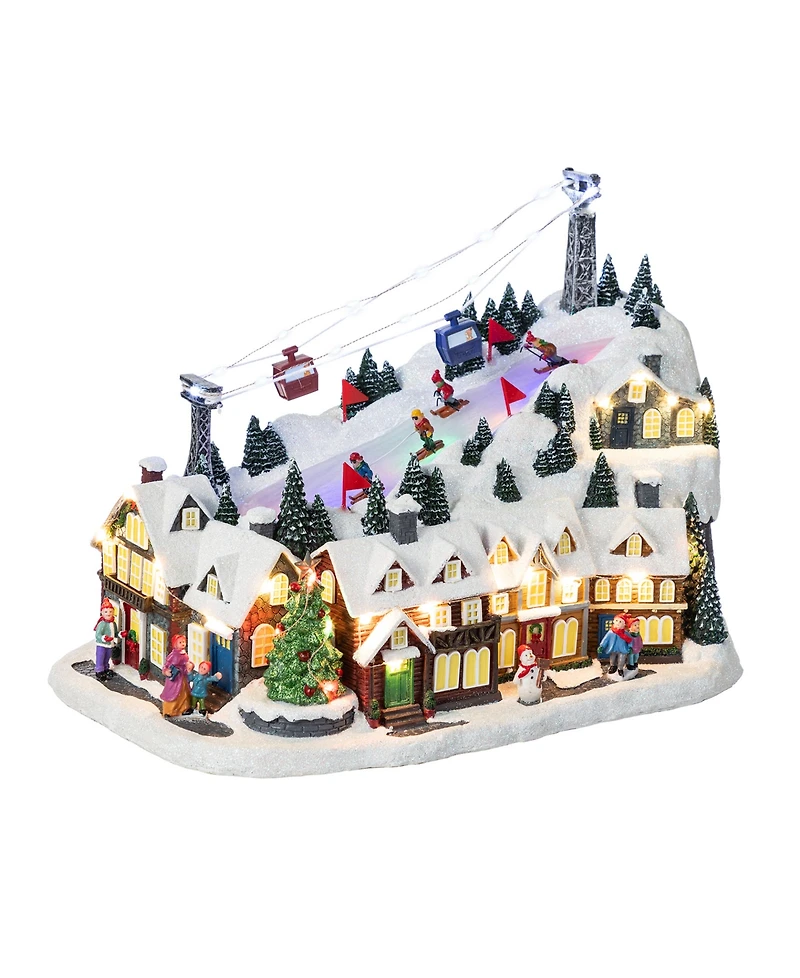 Glitzhome 16" Christmas Oversized Resin Lighted Musical Skiing Village