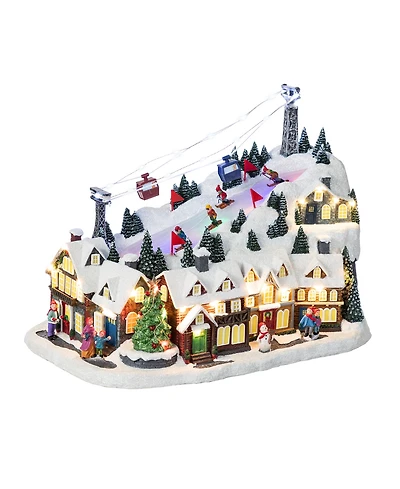 Glitzhome 16" Christmas Oversized Resin Lighted Musical Skiing Village