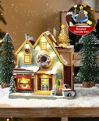 Glitzhome 10.25" Lighted Resin Christmas Donuts Coffee Shop Village