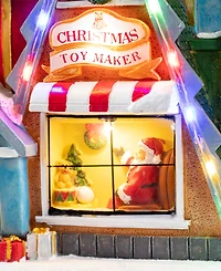 Glitzhome 10.75" Lighted Resin Christmas Toy Market Village