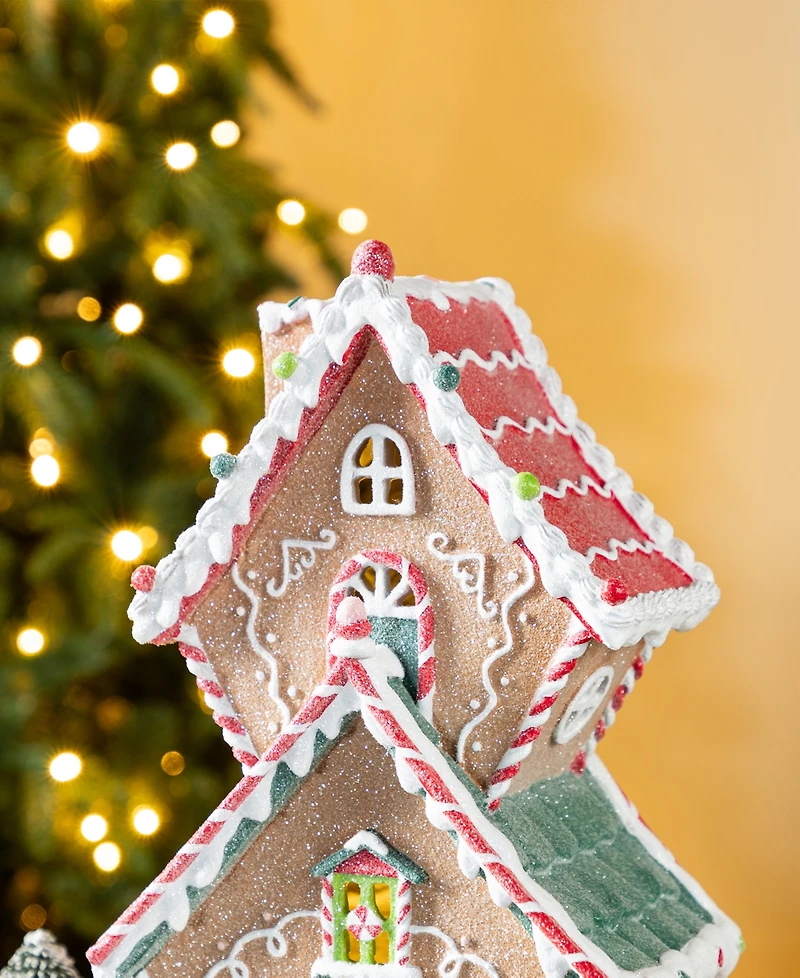 Glitzhome 18.5" Lighted Resin Christmas Gingerbread House Figurine