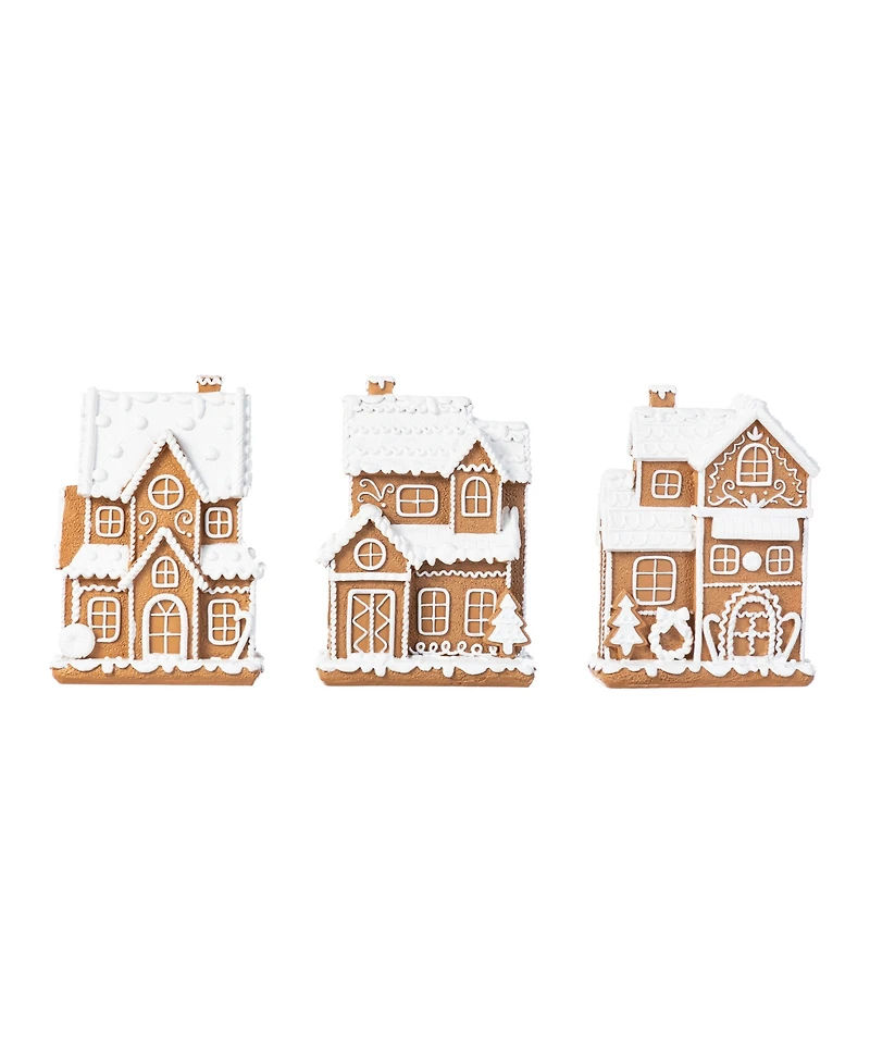 Glitzhome Resin Christmas Gingerbread House Figurine, Set of 3
