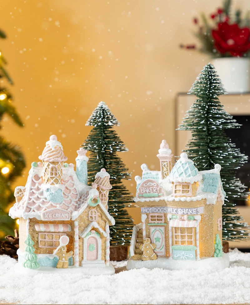 Glitzhome Resin Christmas Macaron Village, Set of 2