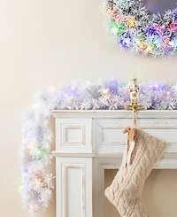 Glitzhome 9 ft Pre-Lit Snow Flocked Pine Christmas Garland