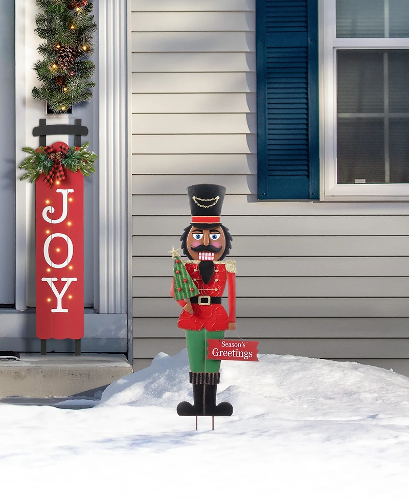 Glitzhome 36" Metal Christmas African Nutcracker Yard Stake