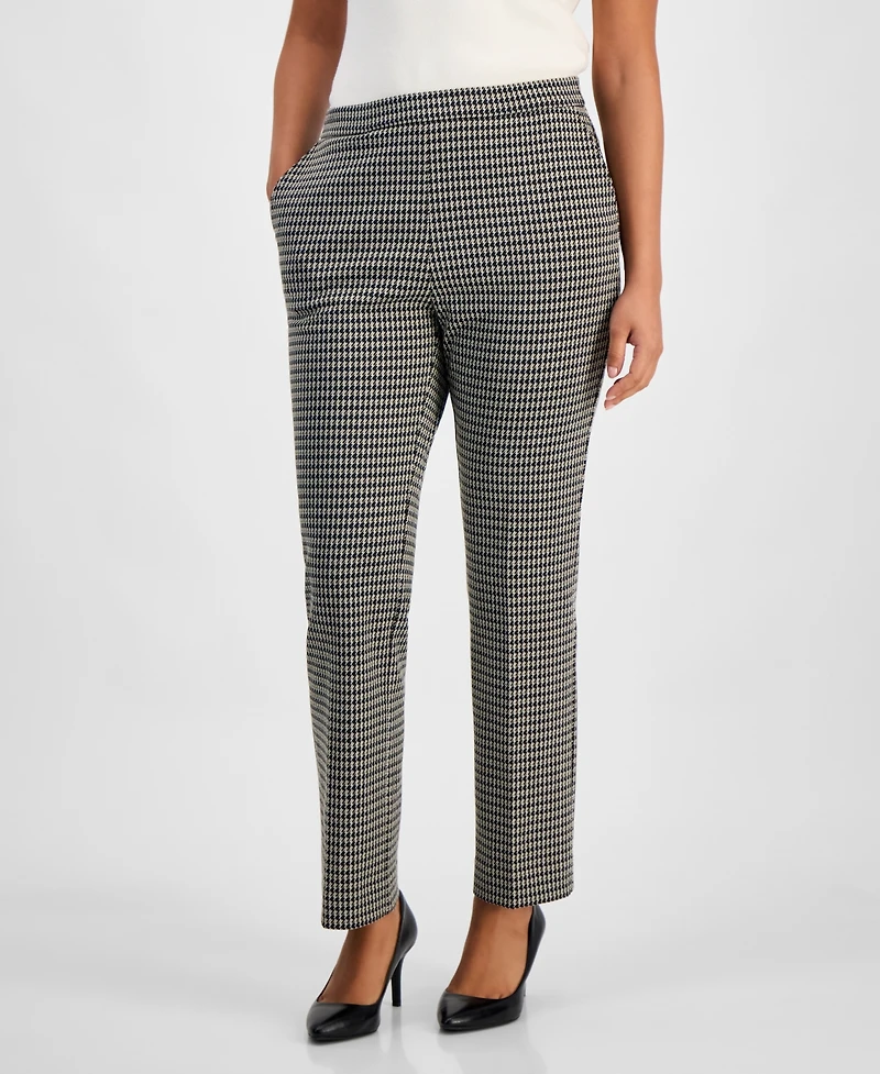Ak Anne Klein Petite Houndstooth Mid Rise Pull-On Pants