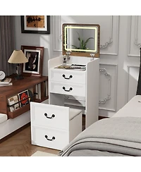 Vlsrka Flip-top vanity desk with mirror and stool.