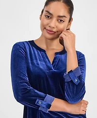 Ak Anne Klein Petite Velour Split-Neck Top