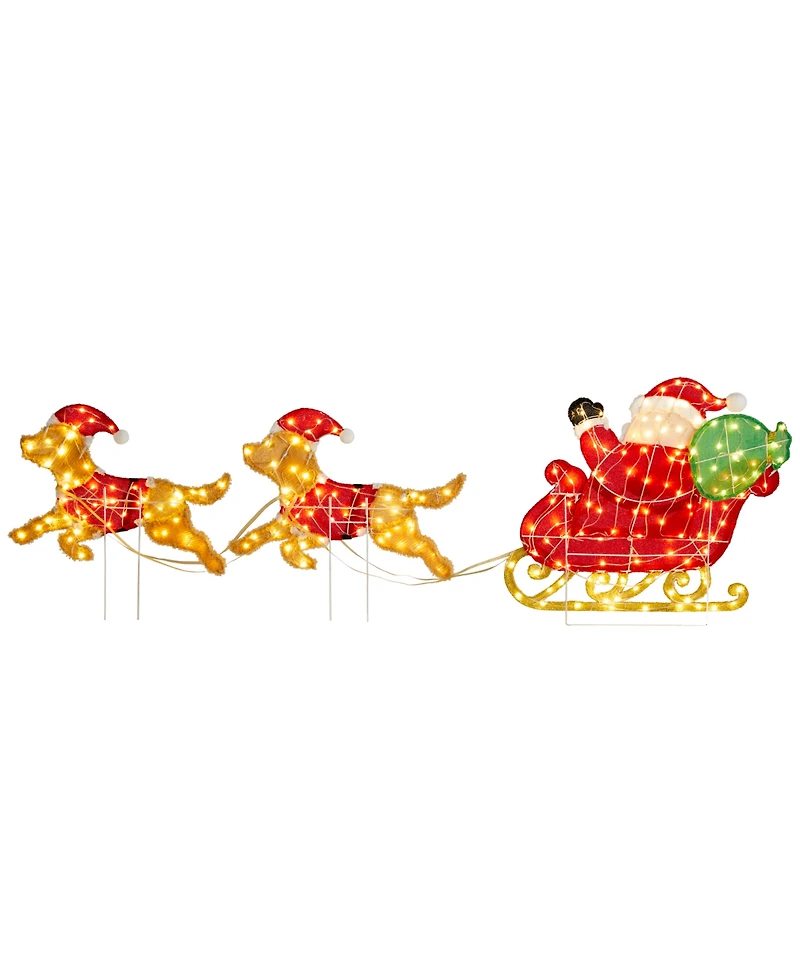 Glitzhome 90.5" Fabric Christmas 2D Dog with Santa Sleigh Lighted Outdoor Decor