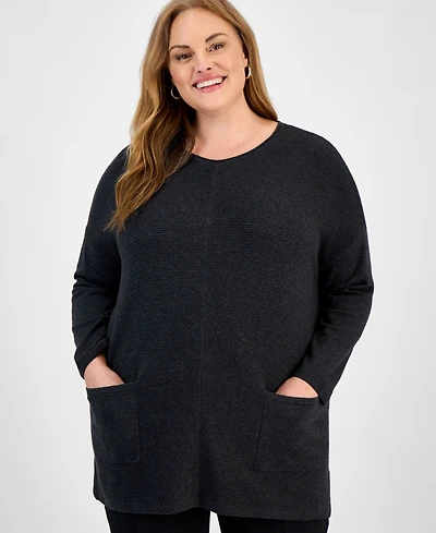 Jones New York Plus Crewneck Long-Sleeve Jacquard Top