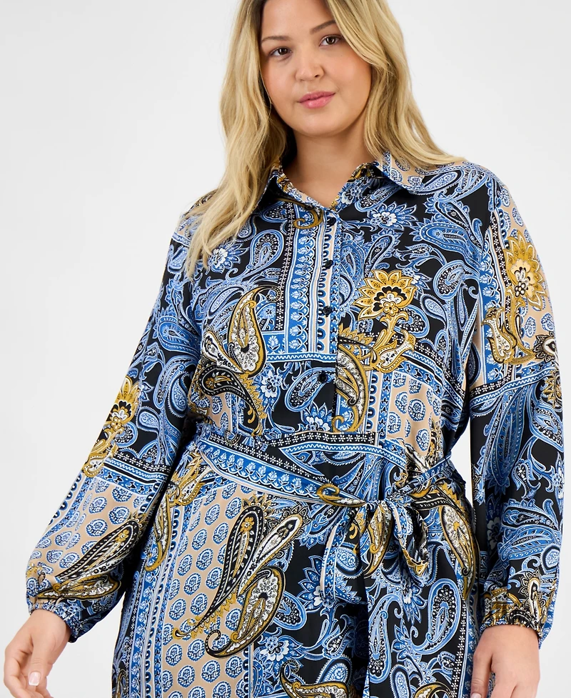 Jones New York Plus Paisley Tie-Waist Tiered Midi Dress