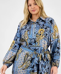 Jones New York Plus Paisley Tie-Waist Tiered Midi Dress