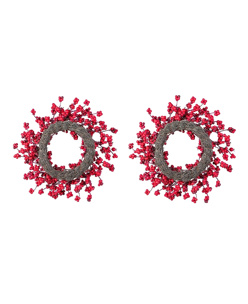 Glitzhome Plastic Christmas Mini Berries Wreaths, Set of 2