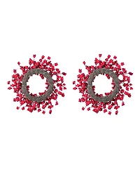 Glitzhome Plastic Christmas Mini Berries Wreaths, Set of 2