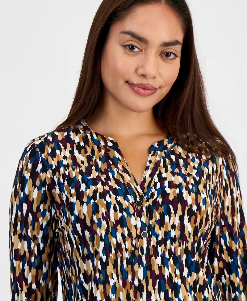 Ak Anne Klein Petite Printed Henley Top