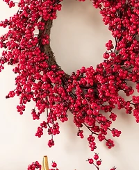 Glitzhome 25" Plastic Christmas Berries Wreath