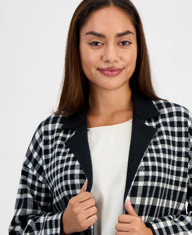 Ak Anne Klein Petite Notched-Lapel Plaid Blazer