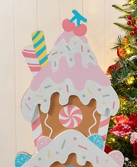 Glitzhome 35.25" Wooden Christmas Gingerbread House Porch Decor