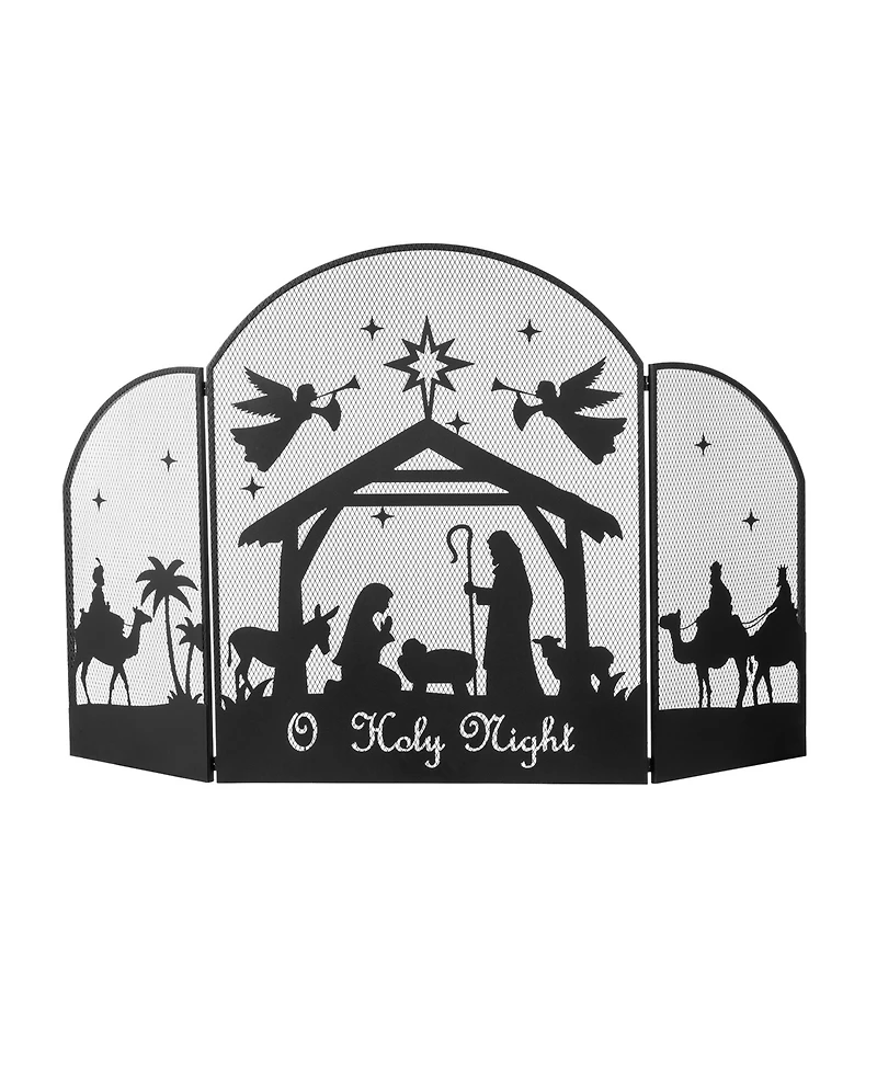 Glitzhome 48" Metal Christmas Mesh Silhouette Nativity Scene Screen
