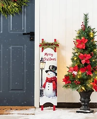 Glitzhome 42" Wooden Christmas Snowman Sleigh Porch Sign