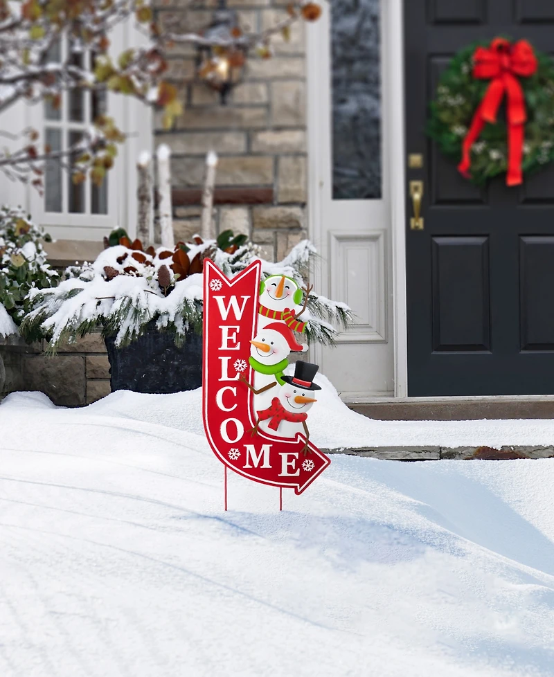 Glitzhome 35.75" Metal Christmas Snowmen Arrow Welcome Yard Stake