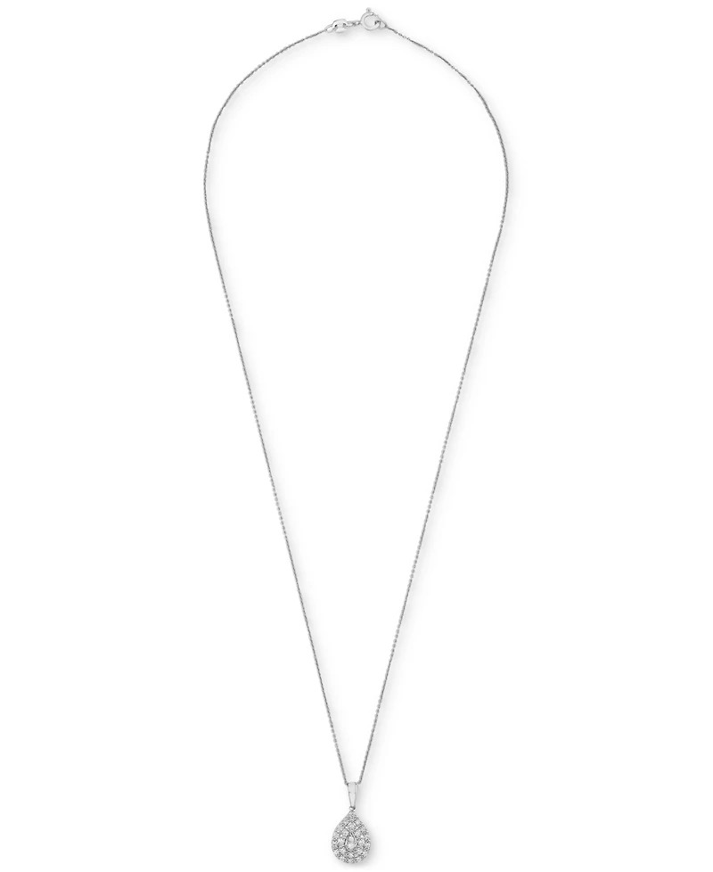 Diamond Teardrop Cluster 18" Pendant Necklace (1/4 ct. t.w.) in Sterling Silver, Macy's Exclusive