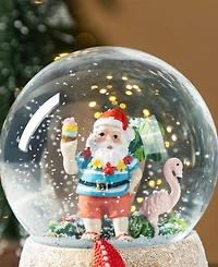 Glitzhome 100mm Resin Christmas Musical Snowflakes Santa on Vacation Water Globe