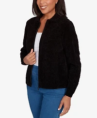Alfred Dunner Petite Front Zip Chenille Cardigan
