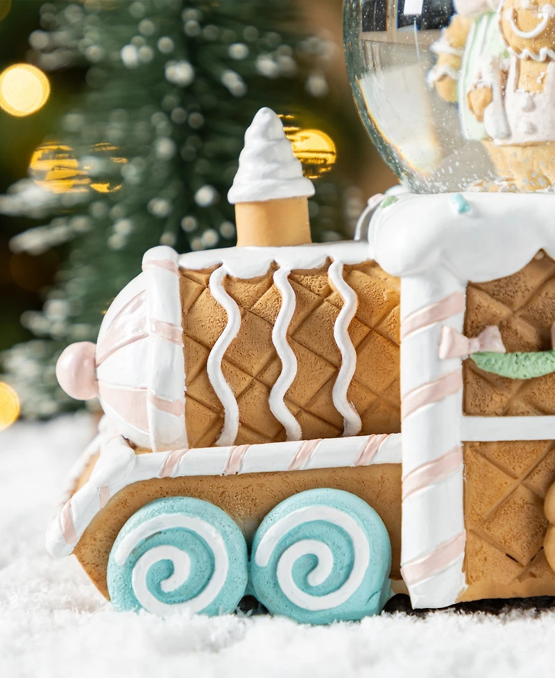 Glitzhome 100mm Resin Christmas Musical Snowflakes Gingerbread Family Train Water Globe
