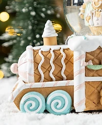 Glitzhome 100mm Resin Christmas Musical Snowflakes Gingerbread Family Train Water Globe
