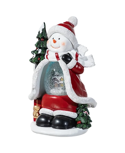 Glitzhome 100mm Lighted Resin Christmas Snowflakes Snowman Water Globe
