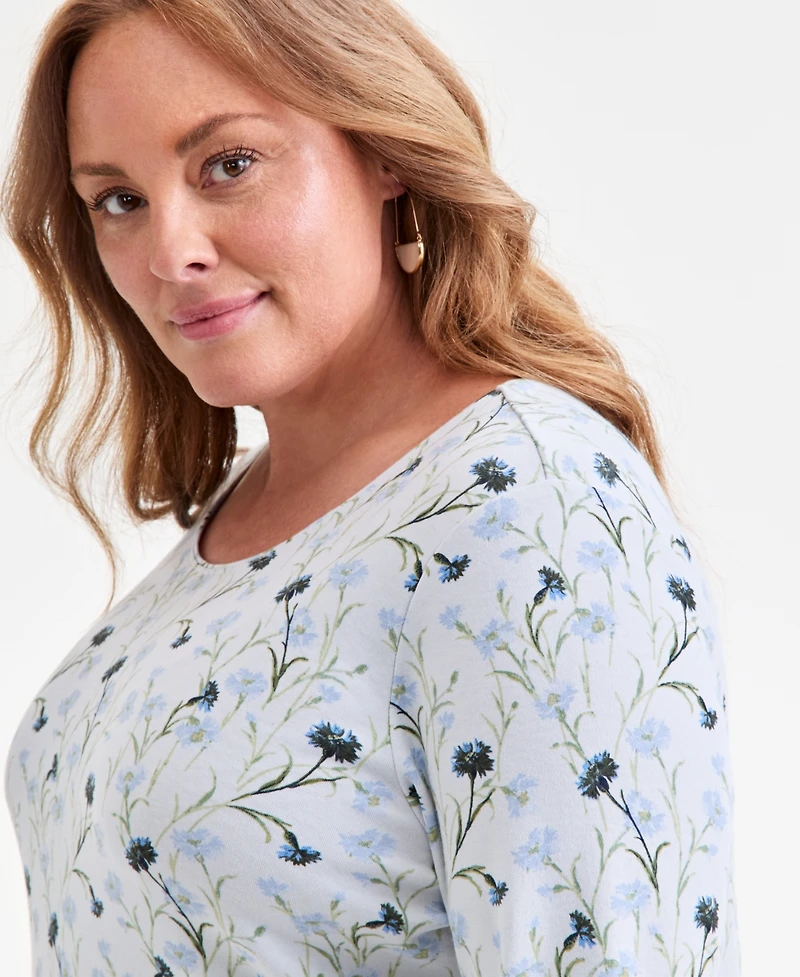 Style & Co Plus Size Printed Long-Sleeve Top, Macy's Exclusive