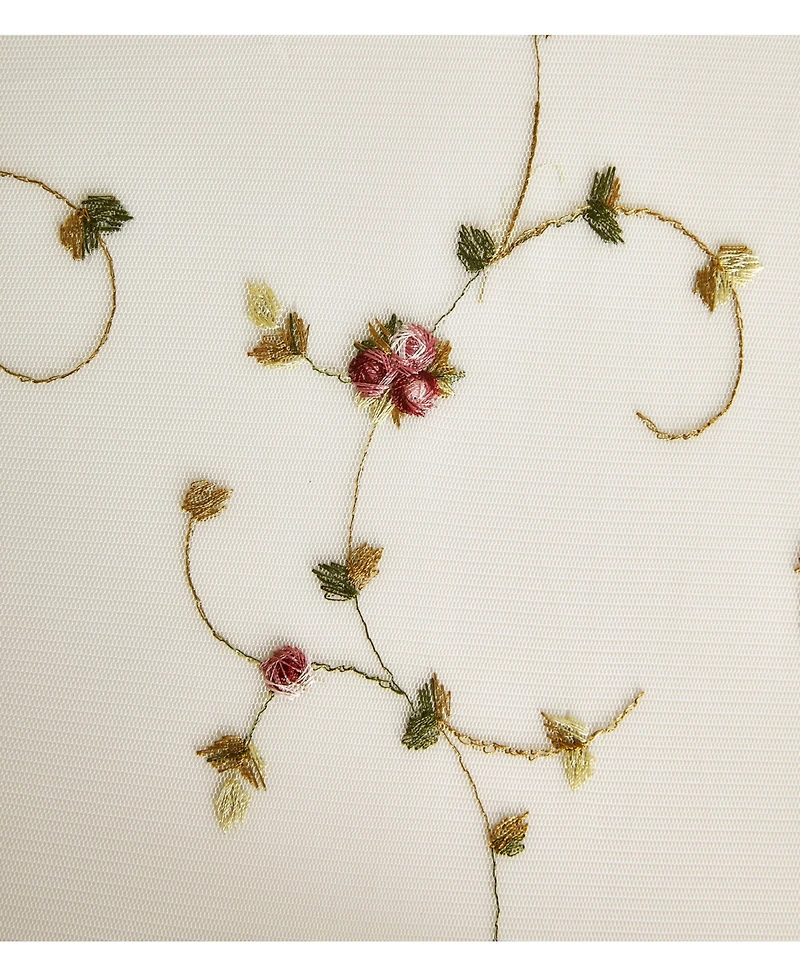 Kate Aurora 1 Piece Shabby Chic Elegant Vintage Rose Embroidered Floral Rod Pocket Sheer Curtain Panel