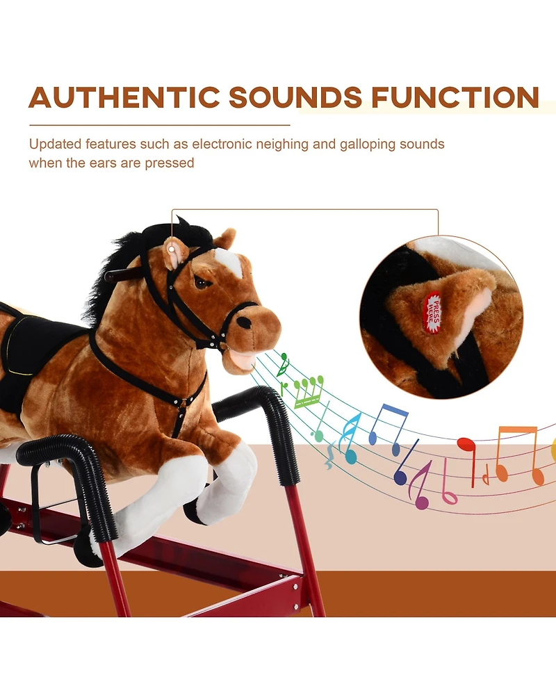 Qaba Plush Toddlers Spring Rocking Horse with Realistic Sounds,