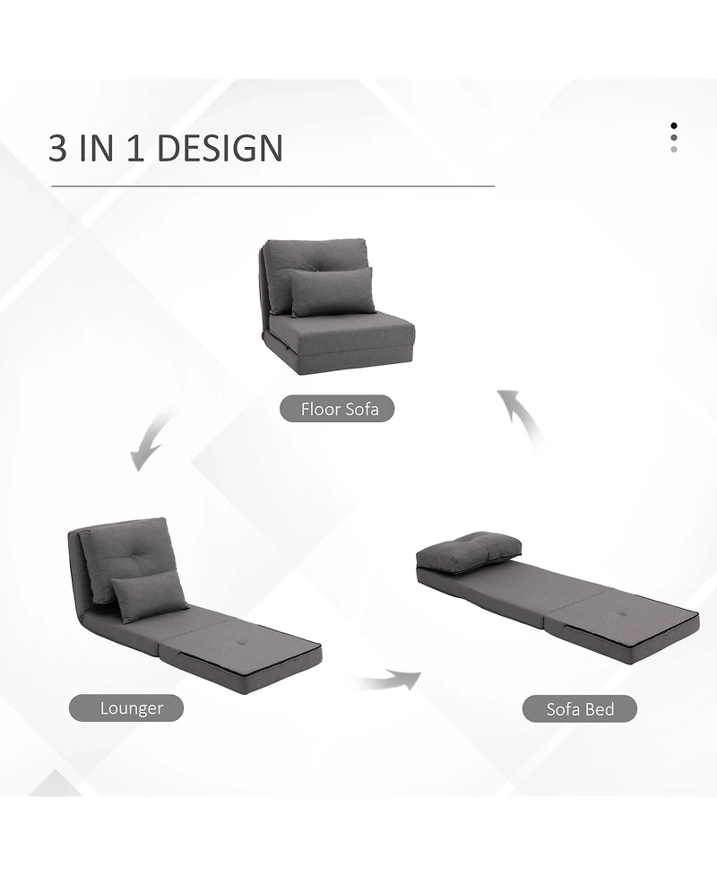 Homcom 2-in-1 Floor Lazy Sofa with 5 Position Adjustable Backrest, Dark