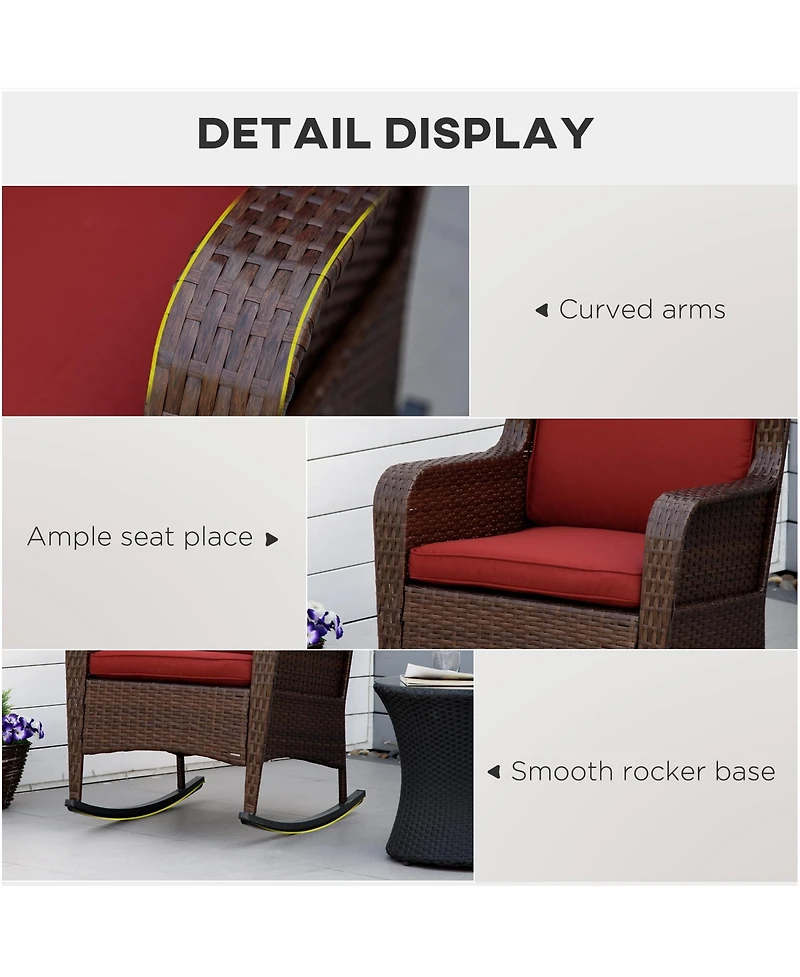Outsunny Wicker Rocking Chair, Outdoor Rocker w/ Cushions, Wine