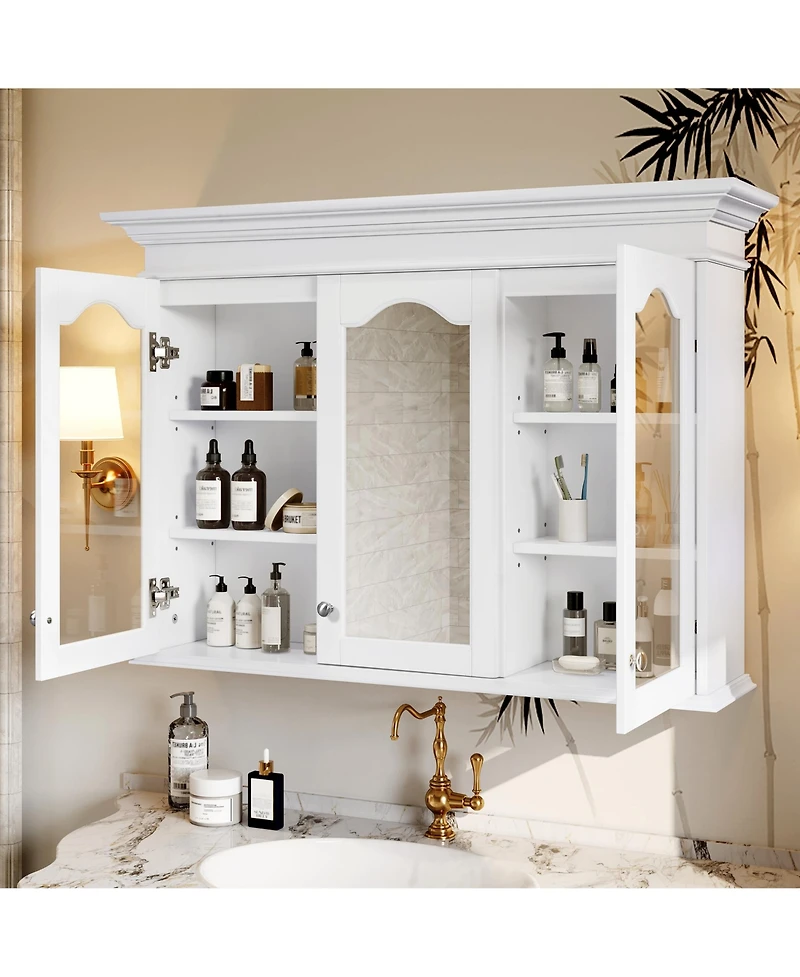 Casainc 40" Medicine Cabinet with Mirror Doors and Shelves, Glass Door Wall Mounted Bathroom Cabinet
