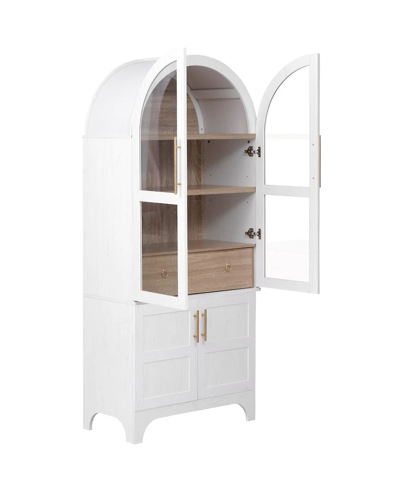 Casainc 71" Kitchen Pantry Cabinet with Door Shelves, Farmhouse Kitchen Storage Cabinet with Open & Adjustable Shelves, Hidden Drawer & Glass Doo