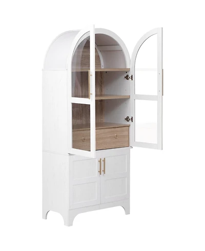Casainc 71" Kitchen Pantry Cabinet with Door Shelves, Farmhouse Kitchen Storage Cabinet with Open & Adjustable Shelves, Hidden Drawer & Glass Doo